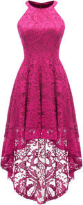 Women'S Halter Floral Lace Cocktail Party Dress Hi-Lo Bridesmaid Dress